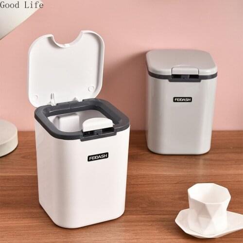 Mini Hand Press Type Desktop Cosmetics Waste Trash Can Plastic Husk Storage Bins With Lid