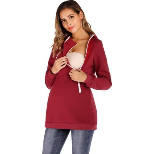 Multi-function Kangaroo Sweater for Maternity Clothes Hooded Zipper Coat Maternity Breastfeeding Clothing Outwear B0069
