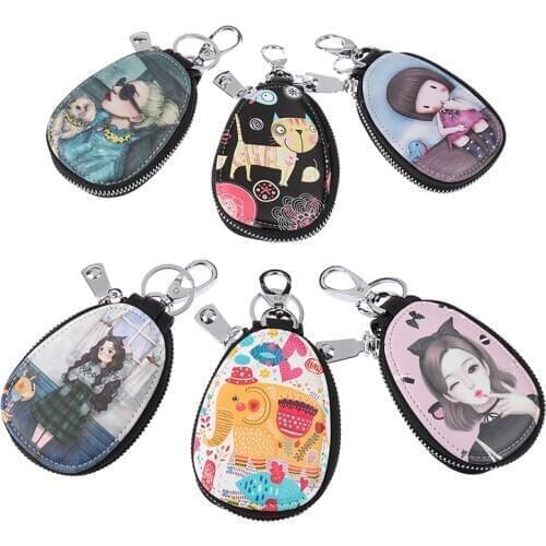 Fashion Cartoon Women Key Bag New Lovely Zipper Key Holder Girl Students Leather Key Wallets Key Case For Car Key Chains Cover