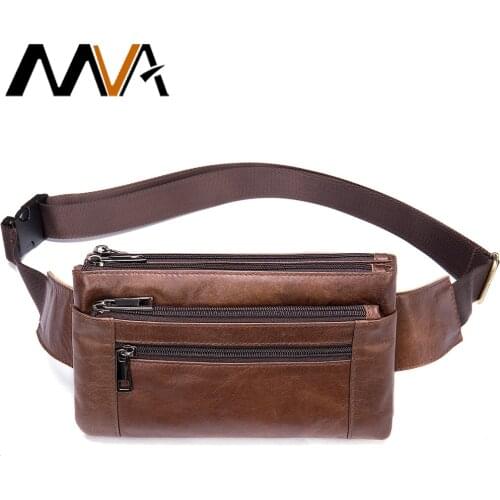 MVA Men Waist Bag Pack Travel Purse Casual Mens Leather Belt Bags heuptas Hip Bags Male Fanny Pack Leather Waist Bag For Men