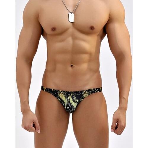 Fish print sexy tight low waist men beach swimwear 2021 hot gay men swimming bikini surf swimsuits swim briefs shorts small size