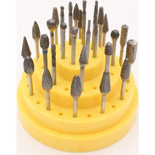28PCS Dental Tungsten Steel Grinding Head Set with Plastic Placement Box for Low-Speed Handpiece Tooth Polishing Materials Tools