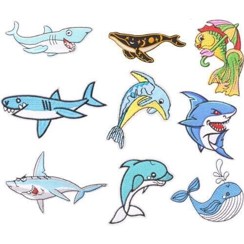 Iron on Patches for Clothing Shark Finishes Letter Sequin Embroidered Custom Patch Clothes Decoration Applique Custom Patch E