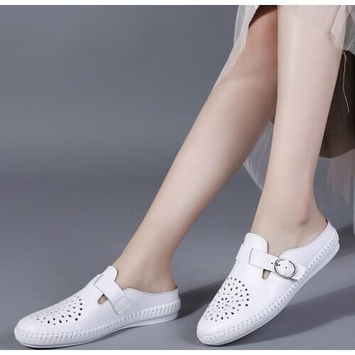 2019 Summer New Womens Sandals Hollow Flat Sandals Fashion Comfortable Womens Shoes High Quality Leather Flat Sandals