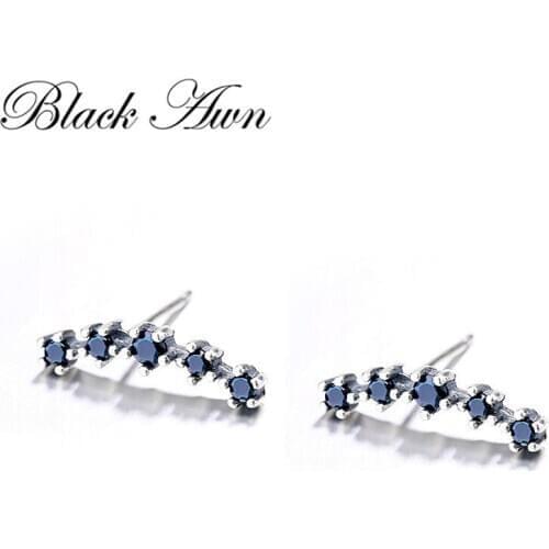 New Birthday Present 925 Sterling Silver Jewelry Engagement Stud Earrings for Women Party Queen Black Spinel Female T231