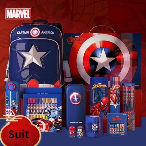 Authentic Disney Marvel Schoolbag Primary School Boys 6-12 Years Old Boys Captain America Childrens Backpack Stationery Set