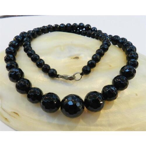 Faceted 6-14mm Black stone Round Onyx Gems Beads Necklace 18" >>> women jewerly