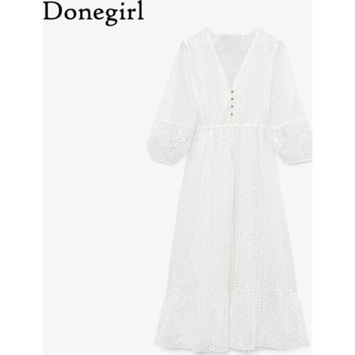 New Dress Women White Cutwork Embroidery Ruffle Midi Woman Dress 2021 Spring and summer Adjustable Drawstring Waist Party skirt