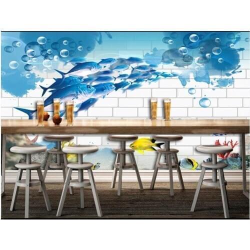 Custom photo wallpaper for walls 3 d murals Fresh brick wall underwater world shark beautiful childrens room kids room mural
