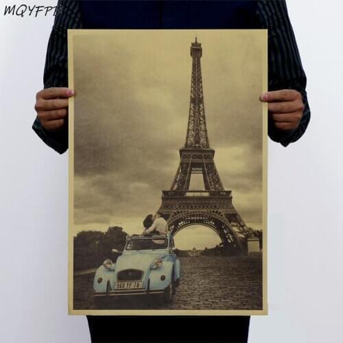 Kiss Under The Paris tower Kraft Paper Poster Home Room Decoration Painting Wall Sticker50.5x35cm
