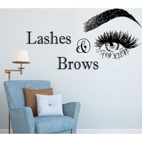 Lashes & Brows Logo Wall Sticker Beauty Salon Decoration Vinyl Stickers For Wall Eyelashes Make Up Art Spa Salon Wall Decals N24