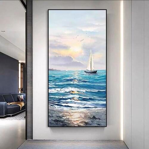 Modern Hand Painted Landscape Abstract Oil Painting Wall Canvas Seascape Art Picture Canvas Artwork For Living Room Decor Gift
