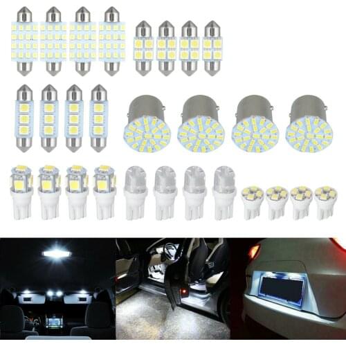 Universal Car LED Light Bulbs Set Car Interior Dome/ License Plate/ Reading Lights Mixed White Light Lamps Set Accessories