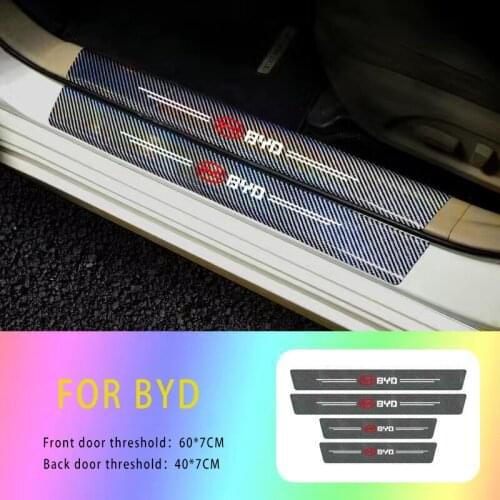 4PCS 5D Laser Carbon Fiber Pattern Car Door Threshold Protection Strip For BYD F0 F3 F6 F3R E5 G5 G6 S6 S8 Qin Tang Song Surui