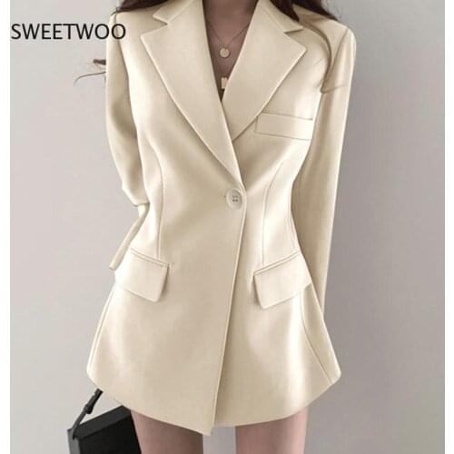 2021 Autumn New Long Women Blazer Jacket Office Lady Casual Slim Blazers Solid Work Suit Coat Female Outerwear