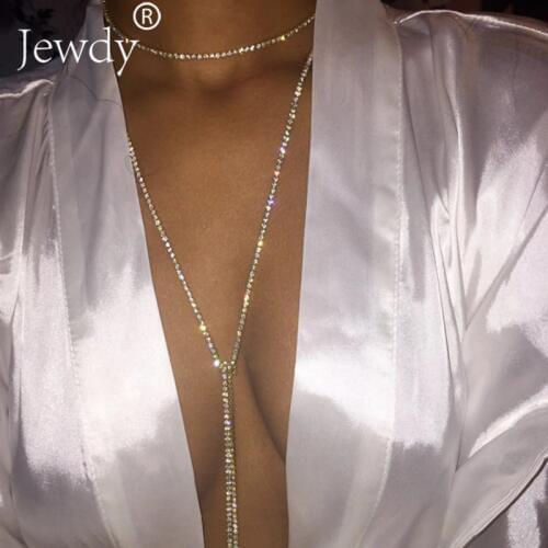 Choker Necklace Women Multi Row Full Crystal Wedding Party Prom Christmas Long Necklace Sexy Gold Rhinestone Statement Chocker