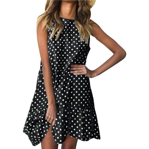 Plus Size Mini Dresses For Women 2021 Fashion Women O-neck Sleeveless Polka Dot Loose Casual Ruffle Dress Vestido De Mujer