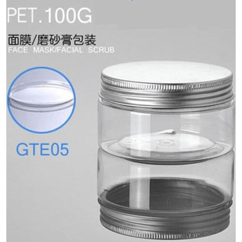 300pcs/lot Empty plastic PET Cream Jar 100g 100ml with aluminum cap,cosmetic Powder container.Split charging bottle GTE05