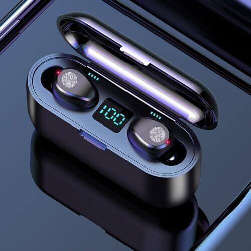 F9-2 TWS Bluetooth 5.0 Wireless Earphones Mini HIFI Noise-reduction In-ear Stereo Headset Touch Control LED Display Headphone