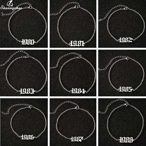 Stainless Steel Birth Year Initial Anklet Bracelet Old English Font Anklets for Women 1997 1998 1999 Anklet Leg Chain Jewerly