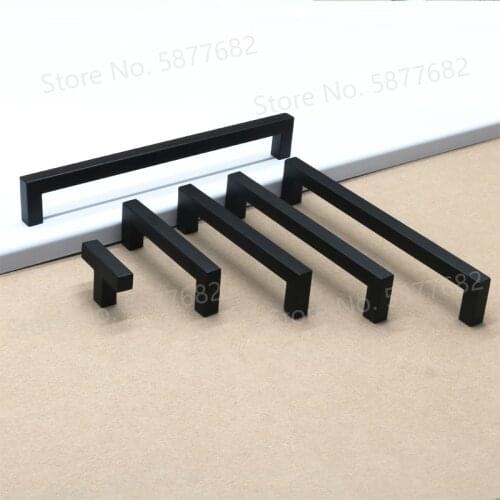 Black Cabinet Handle Square Furniture Hardware Stainless Steel Kitchen Door Knobs Cupboard Wardrobe Drawer Pulls