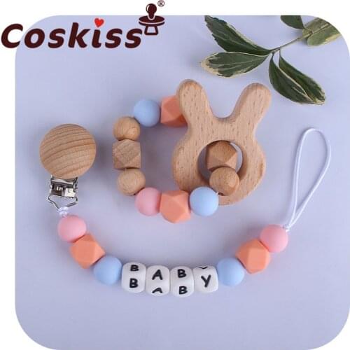 Coskiss Baby Beech Wooden Animals Bracelet Teether Infants BPA Free Silicone Beads Teething Soother Molar Toys Shower Gifts