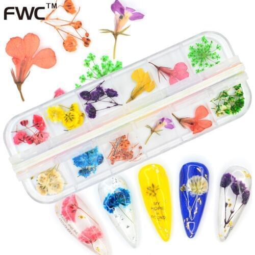 ZKO Nail Dried Flower Real Floral 3D Nail Art Decorations UV Gel Polish Natural Floral Sticker Slider Set Beauty Manicure