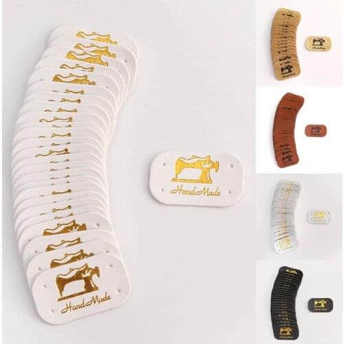 20PCS Fillet Sewing Machine Leather Handmade Labels Embossing Hand Made Tags DIY Craft Garment Jeans Bags Hat Tags