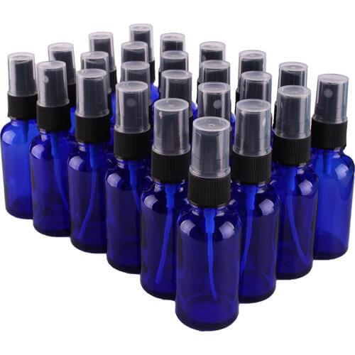 24pcs 30ml Cobalt Blue Glass Spray Bottle w/ Black Fine Mist Sprayer essential oil bottles empty cosmetic containers