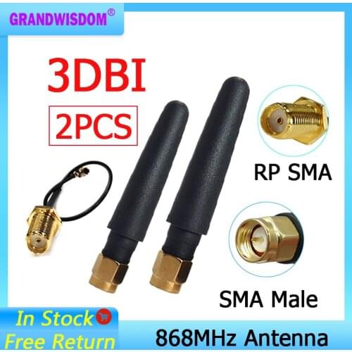 2pcs 868MHz 915MHz Antenna 2dbi SMA Male Connector GSM 915 MHz 868 MHz antena antenne waterproof +21cm RP-SMA/u.FL Pigtail Cable