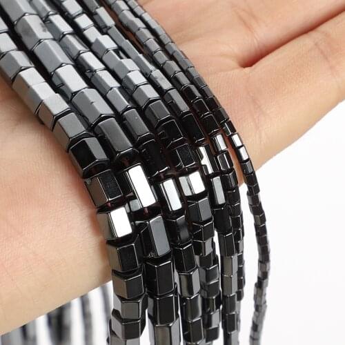 Faceted Cylinder Black Hematite Beads Natural Stone Beads Round Loose Beads For Jewelry Making DIY Bracelet Accessories 3-8mm
