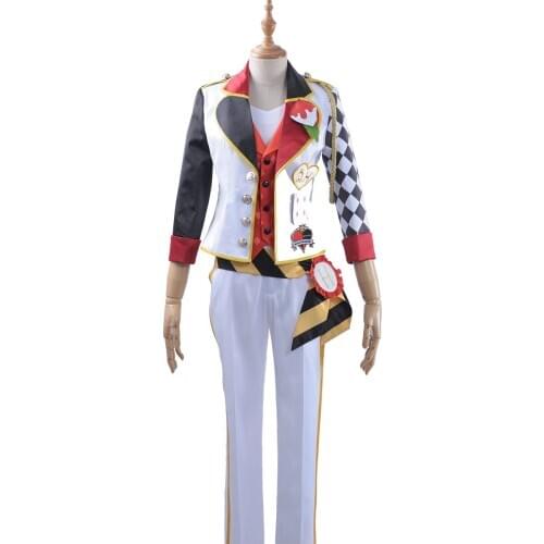 Game Twisted-Wonderland Cosplay Costume Alice in Wonderland Uniform White Satin Coat Red Vest Striped Belt for Cater Diamond