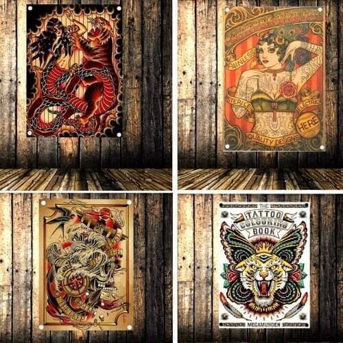 Classic Old School Tattoo Pattern Nostalgic Retro Banner Hanging Flag Tapestry Studio Living Room Dormitory Wall Decoration