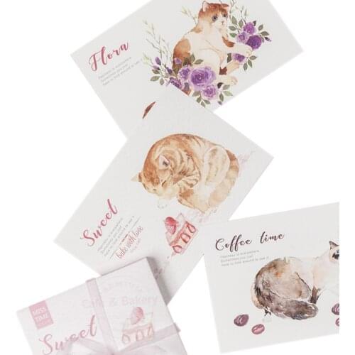 6pack/lot Cartoon Kawaii Cat Greeting Card Postcard Birthday Letter Paper Retro Envelope Gifts Message Cards Set