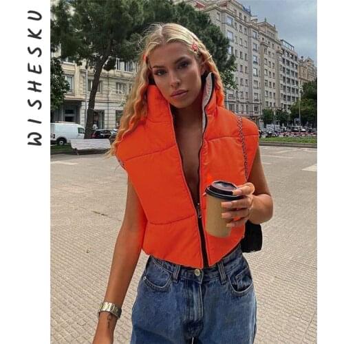 Sexy Cropped Parkas Vests For Women Winter Cotton Pad Warm Sleeveless Jacket Coat 2021 Autumn Turtleneck Short Down Waistcoat