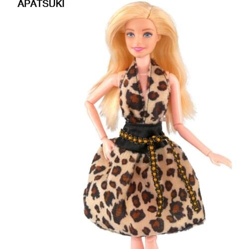 Leopard Fashion Doll Dress For Barbie Doll Clothes V Shape Neck Dresses Outfits For 1/6 BJD Dolls Accessories Toys For Children