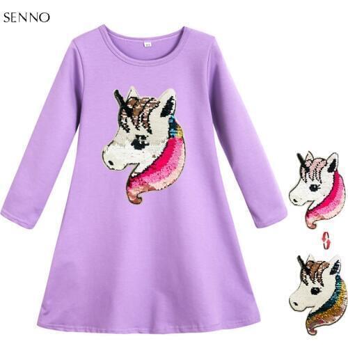 2019 Fashion Sequin Unicorn Dress for Girls Childrens Clothes Kids Dresses Baby Girls Costume Long Sleeve Princess Dress