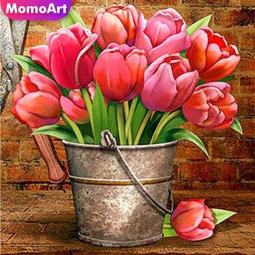 MomoArt Diamond Mosaic Tulip Full Drill Square 5D Diamond Painting Flower Cross Stitch Kits Embroidery Rhinestones Wall Decor