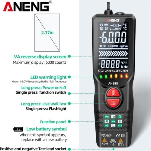 ANENG Multimeter NonContact Tester Tester VA for AC/Direct Current Voltage NCV Capacitance Diode Continuity Resistance Frequency