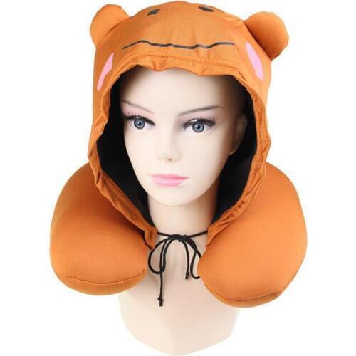 Cartoon Multi-function Ties U-Shape Slow Rebound Memory Foam Neck Travel Pillow With Hat Neck Pillow for Travel Office