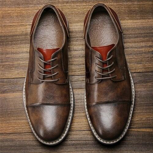 Retro Mens Derby Shoes 2021 New Men Casual shoes Fashion Men Leather Shoes #AL6603
