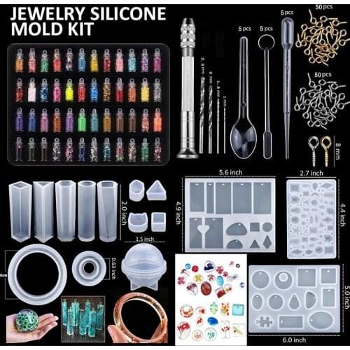 Jewelry Silicone Mold Kit Transparent Epoxy Resin Various Shape Mould With Screw Drippers Flaps DIY Earring Jewelry Makings