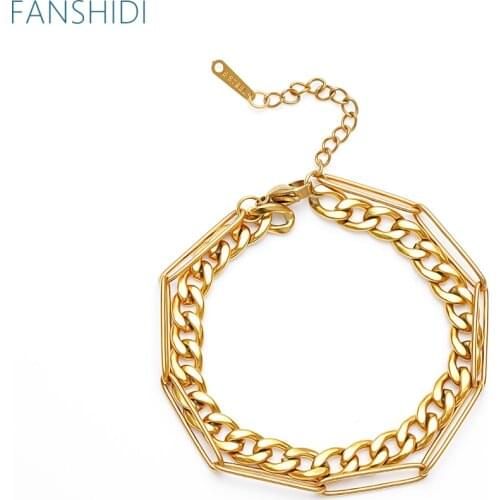 Stainless Steel Punk Double Link Chain Bracelet Femme18K Gold Pated NK Bracelet Women Fashion Jewelry Gifts