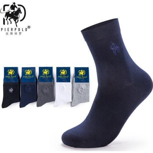 High Quality Fashion 5 Pairs/lot Brand PIER POLO Casual Embroidery Mens Cotton Socks Multicolor Business Long Crew Male Sock