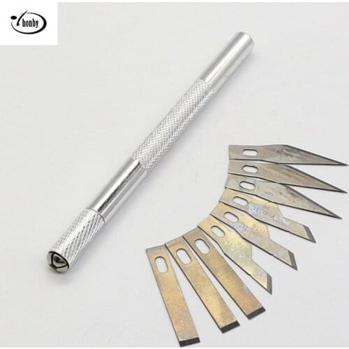 Model Carving Knife Gundam Manual Model Penknife Aluminum Pole Model Cutting Tools Cutter With 9 Blades