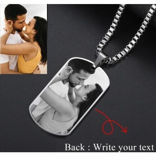 Personalized Custom Photo Name Necklace Engraved Dog Tag Pendant Necklace -Optional message on back-Groom Gift-Boyfriend