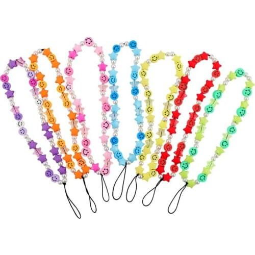 Mobile Phone Strap Lanyard Colorful Smile Star Pearl Soft Pottery Rope For Cell Phone Case Hanging Cord for Women