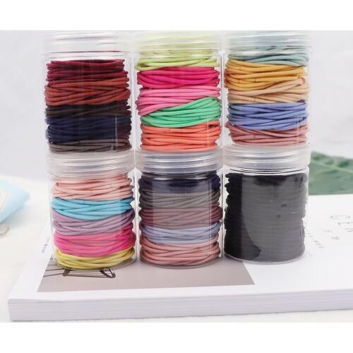 100pcs Bottle 4CM Elastic Rubber Bands 2MM Thick Colourful Thin Basic Kids Girls Women Hair Accessories Cute Tie Gum Hair Rope