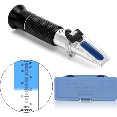 Hand Held 0-80% Alcohol Refractometer ATC Spirits Tester Meter Alcoholometer liquor Wine Content Tester With Retail Box 48% off