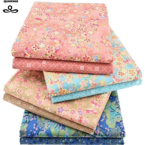 Printed Twill Cotton Fabric Patchwork Bronzing Floral Tissue Cloth Of Handmade DIY Quilting Sewing Textile Material Half Meter